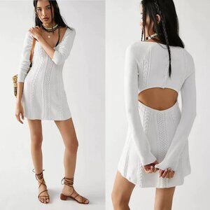 New Free People Small World Sweater White Mini Dress Size L